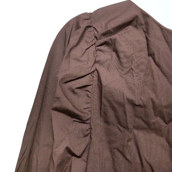 ASOS Design Solid Dark Brown Round Neck Long Sleeve Ruched Dress 10 - Picture 7 of 10